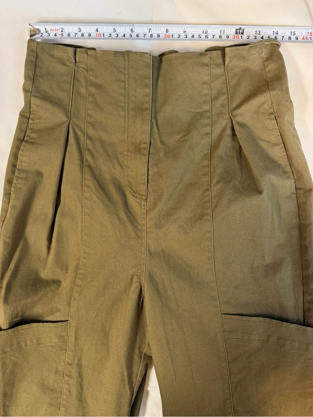 River Island Olive Cargo Pants Paper Bag elastic waist clean front Women’s 10 - Picture 3 of 8